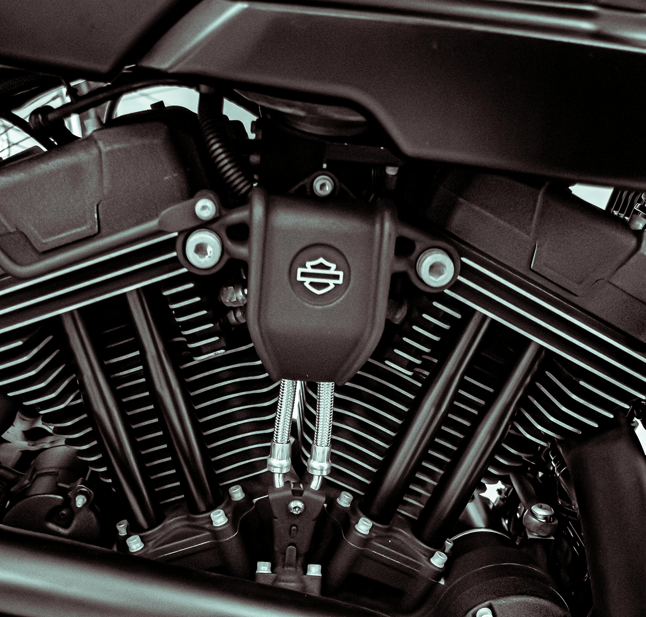 Detailed view of motorcycle engine components